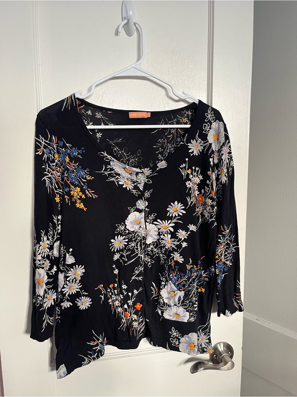 Women's Black Floral Button-Front Top